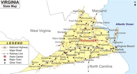 virginia map map  virginia state usa highways cities roads rivers