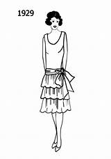 1920s Fashion Flapper Drawing Dress Era 1929 Drawings 1920 Dresses Flappers Style Sketches Embroidery Line Patterns Silhouette Outfits History Paintingvalley sketch template