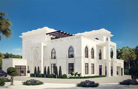 reflection   arabic islamic culture   white modern islamic villa exterior desi