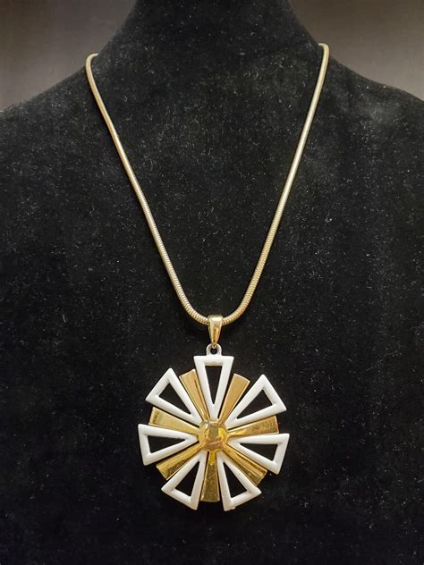 vintage white  gold medallion necklace etsy