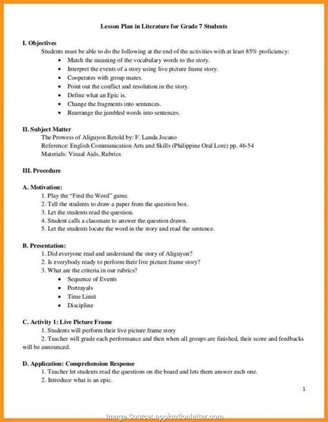 sample lesson plan format  elementary  document template