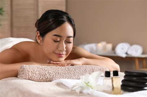 Portrait Of Young Asian Masseuse In Spa Salon Stock Image Image Of