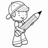 Holding Little Cute Crayon Potlood Voorbeeldsjabloon sketch template