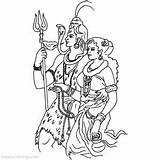 Shiva Coloring Hindu Parvati sketch template