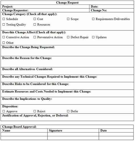 sample change request form  change request template project management docs change