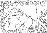 Ariel Coloriage Kissing Lineart Schneewittchen Sirene sketch template
