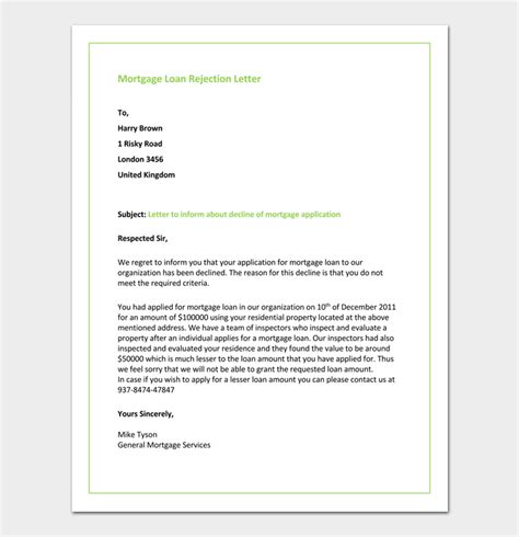 Loan Rejection Letter Template 10 Samples Examples