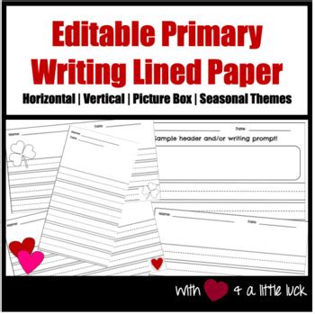 editable primary writing lined paper   tpt