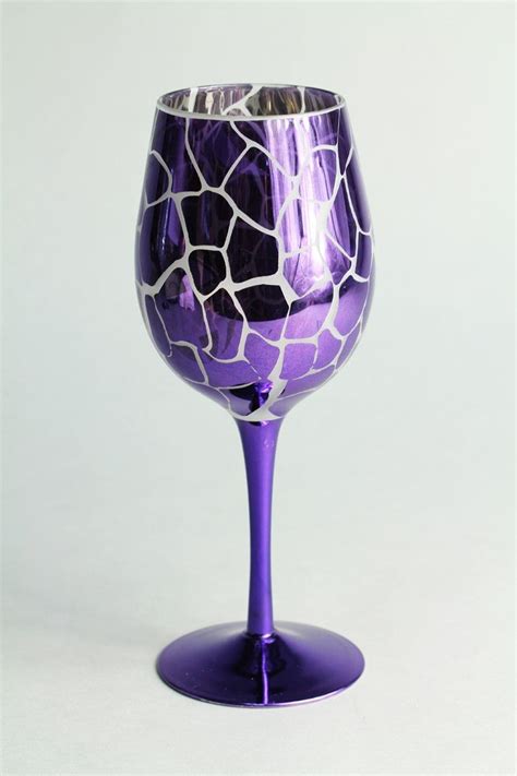 Wine Glass With Purple Metallic Giraffe Print Hand