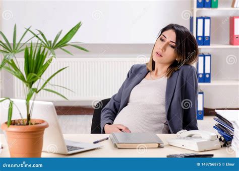 Young Pregnant Employee Working In The Office Stock Image Image Of