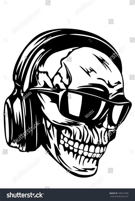 Vector Illustration Human Skull With Headphones And