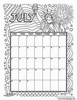 Calendar Coloring July Printable Pages Kids Calender Blank Monthly Woojr Jul Print sketch template