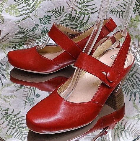 rieker red leather slingback dress shoes sandals heels womens sz 7 7 5