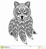 Dreamcatcher Wolf Vector Coloring Pages Ornamental Zentangled Ethnic Adult Dream Catcher Stock Animal Totem Mask Illustration Werewolf Mascot Amulet Patterned sketch template