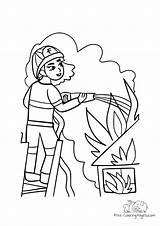 Feuerwehrfrau Drehleiter Firefighter Extinguishes Turntable Wasserschlauch Brennendes Coloringpages sketch template