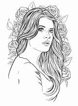 Coloring Pages Adult Girls Beautiful Adults Sheets Lady People Books A4 Size Printable Face Color Hair Book Paper Drawing Woman sketch template