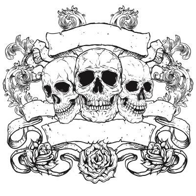 skulls  roses  ribbon  white background