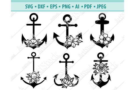 anchor svg anchor cut file anchor floral png dxf eps  cut
