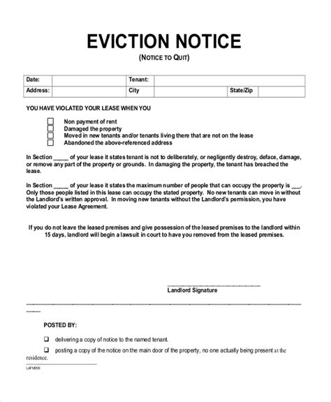sample eviction notice forms   ms word
