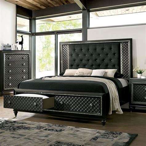furniture  america demetria metallic gray diamond glam style king bed