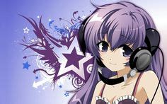 anime girl  purple hair  headphones anime anime anime art video game anime