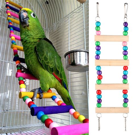 pixshopper pet bird wood ladder climb toys parrot macaw cage swing shelf parrot brinquedos