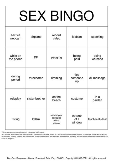 Sex Bingo Bingo Cards To Download Print And Customize