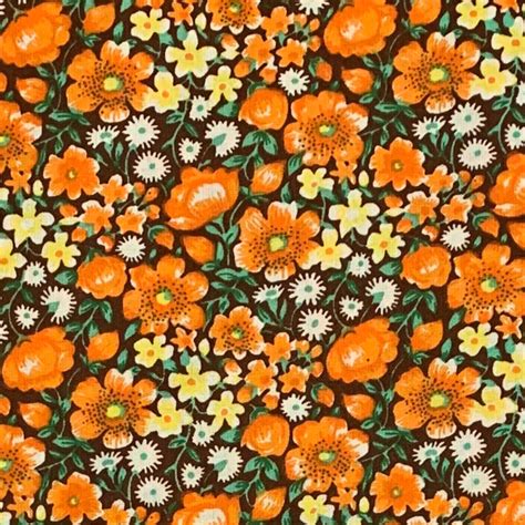 cotton orange  brown calico fabric   yard floral etsy
