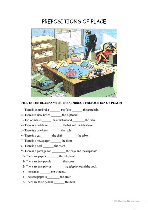 prepositions  place english esl worksheets  distance learning