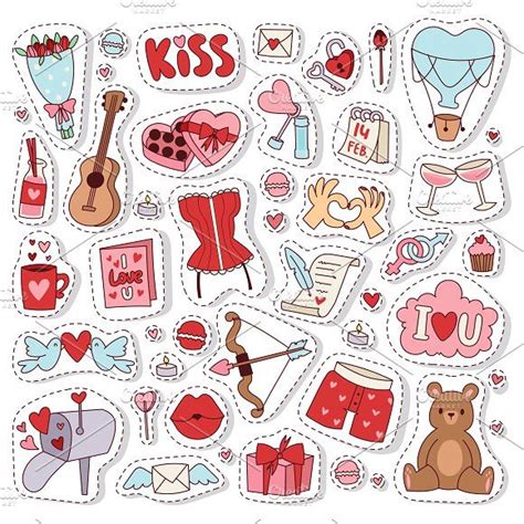 Valentine Day Patches Icons Vector In 2020 Print Stickers Aesthetic