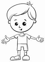 Boy Cartoon Coloring Little Cute Character Vector Illustration Book Premium sketch template