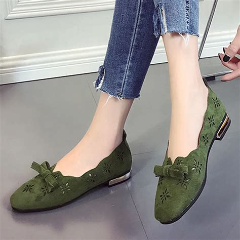 vogue flat shoes women nice bow hollow  lady boat shoes green solid casual flat shoes women