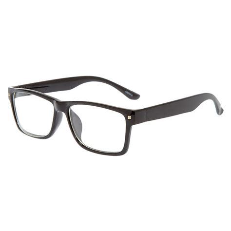 black rectangular framed geek style glasses claire s