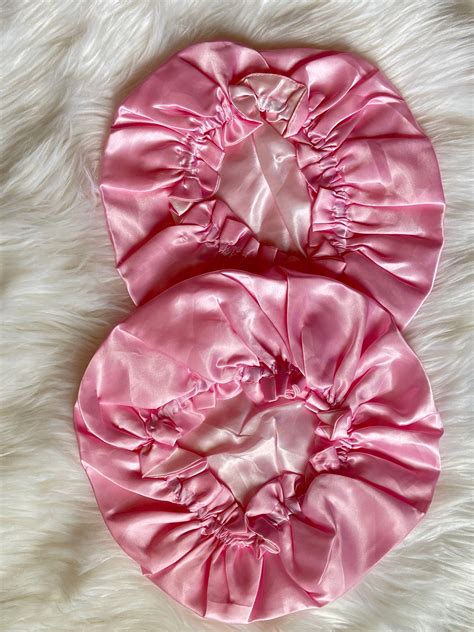 pink light pink satin bonnet goodnight hair bonnets