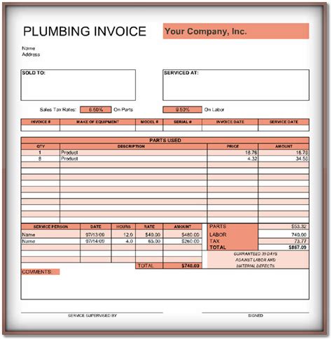 plumbing invoice template emmamcintyrephotographycom