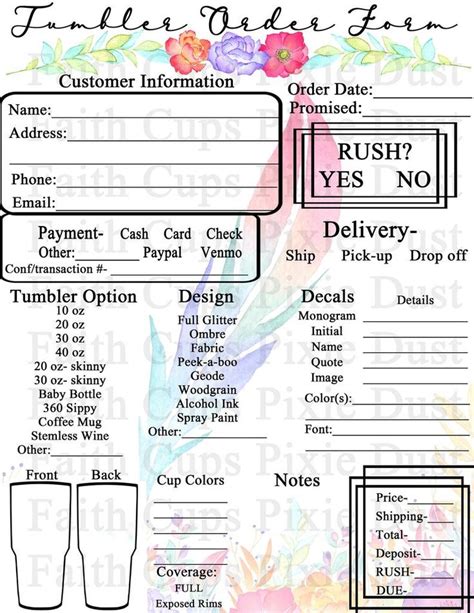 tumbler order form printable printable forms