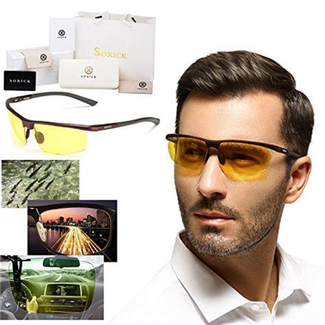 soxick mens hd metal polarized night driving glasses sports sunglasses