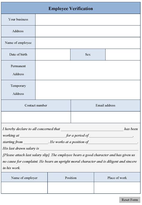 employee verification form editable  forms
