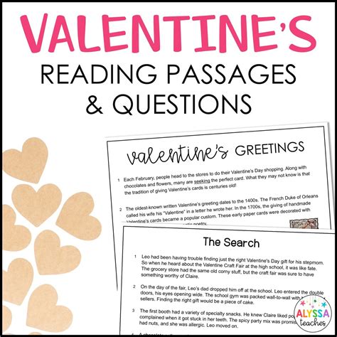 valentines day reading passages  comprehension questions