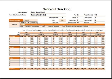 Workout Schedule And Tracker Template For Excel Excel