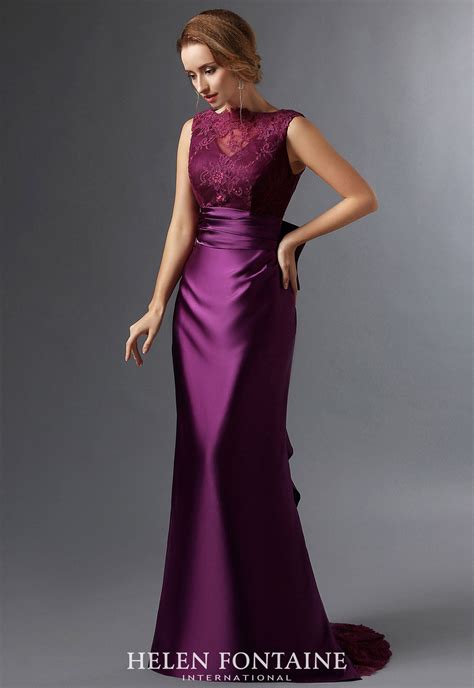 elegant long sheath lace satin purple mother   bride dresses sleevelessstyle hfw