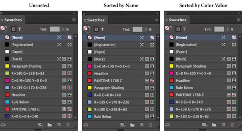 indesign cc tip sort swatches technology  publishing llc