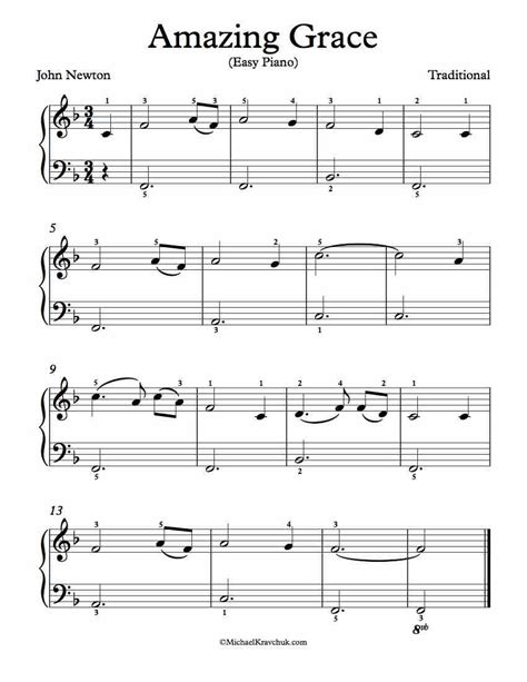 piano arrangement sheet  amazing grace michael kravchuk