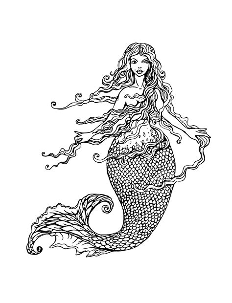 siren  long hair  lian  mermaids kids coloring pages