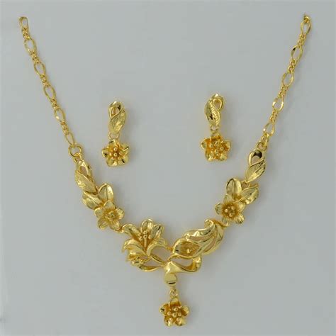 gold flower set jewelry necklace pendant earrings plant gold plated wedding set bridal arab