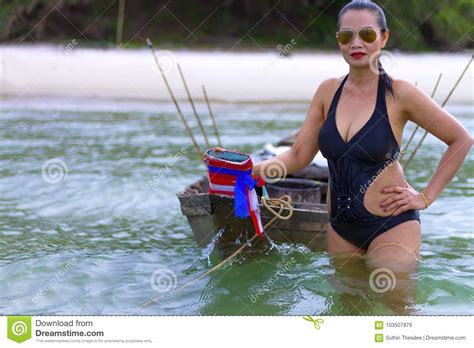woman sex symbol black bikini with boat on beach stock image image of andaman natural 103507879
