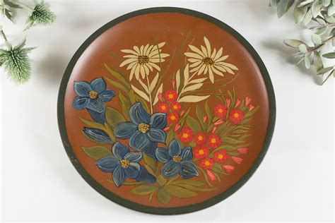decorative wall plate hand painted wood plate  floral pattern
