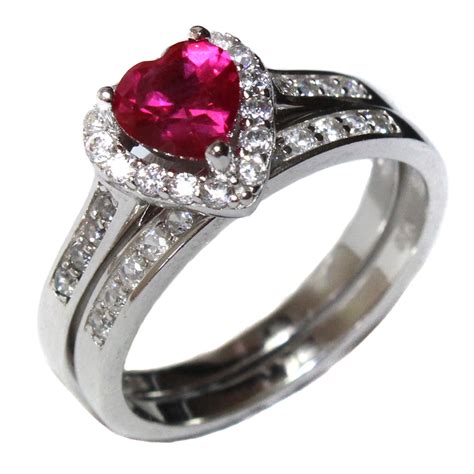 ruby heart promise ring  band red cubic zirconia beautiful