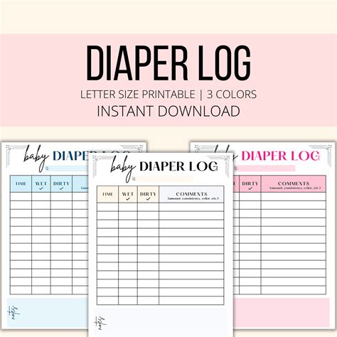 diaper log printable baby diaper tracker  daily   etsy