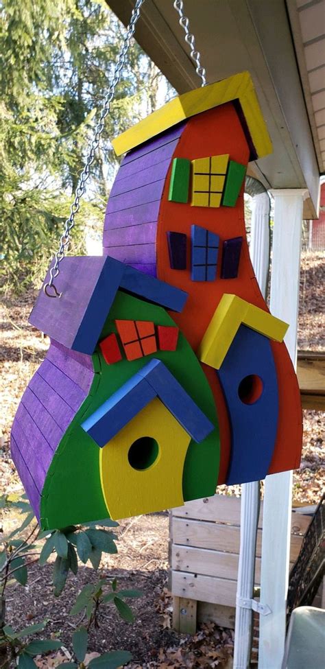 wacky double birdhouse colorful birdhouse easy clean  etsy bird houses bird houses diy
